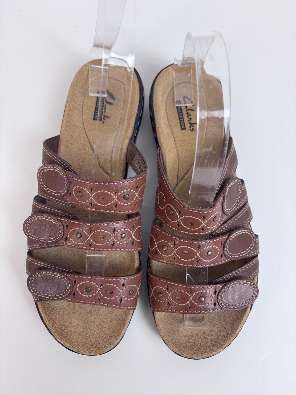 Clarks Leisa Cacti Q Leather Multi-Strap Slide Lightweight Sandals Brown Size 7 - Picture 5 of 15